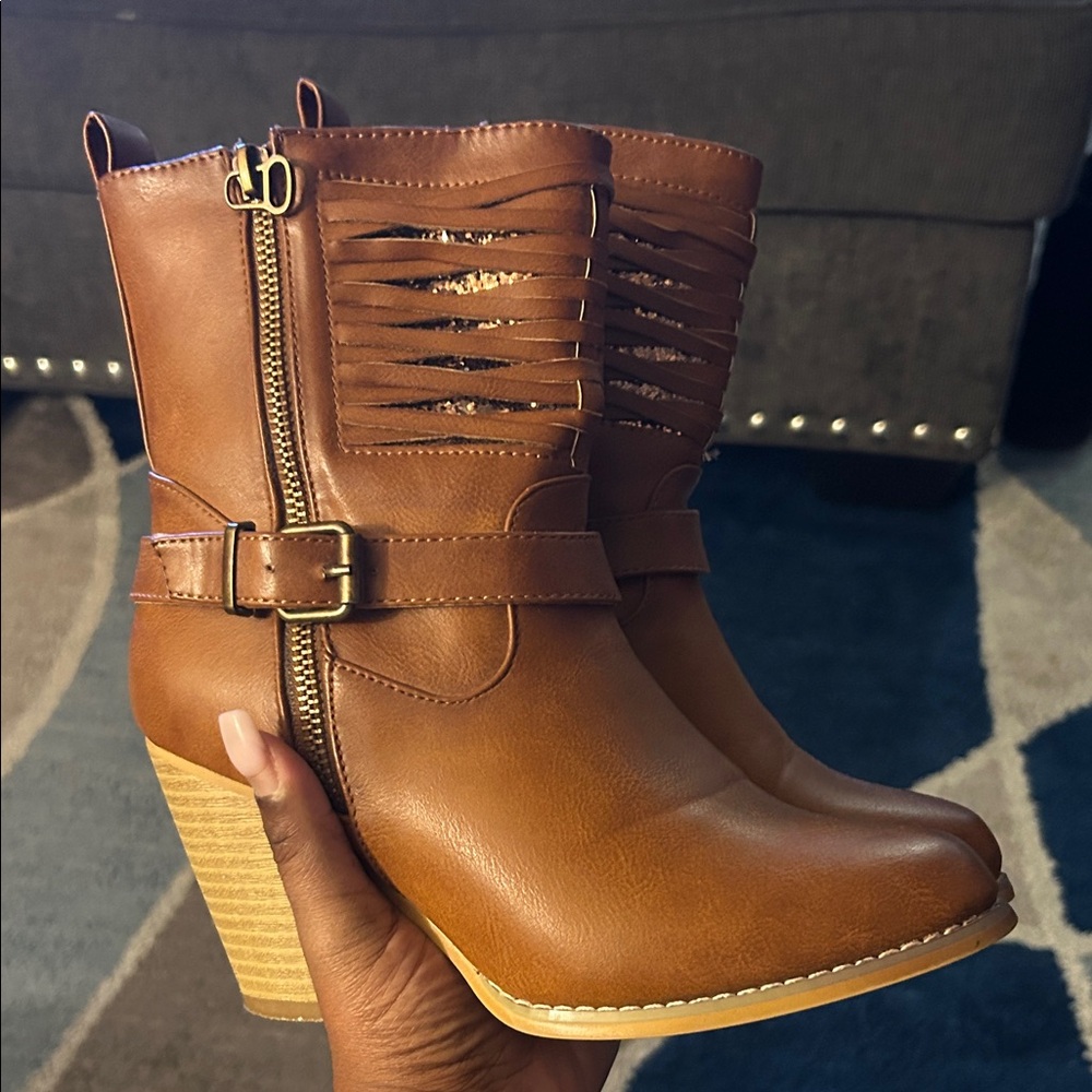 Olivia Miller Tan Ankle Boots with Wedge Heel